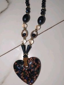 Black Beaded Necklace With A Big Heart