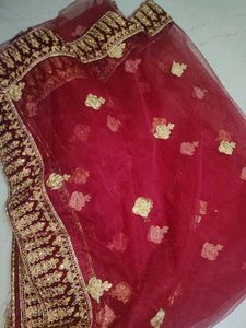 Red &amp; Gold Embroidered Velvet Top