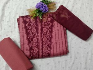 Unstitched Pashmina maroon suit