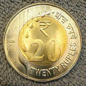 2020 ₹20 Raindrop Coin Hyd Mint