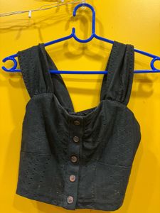 Black Button-Up Crop Top