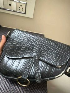 Black Croc Embossed Saddle Bag