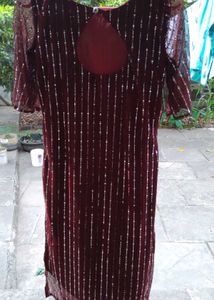 Maroon Embellished Kurta