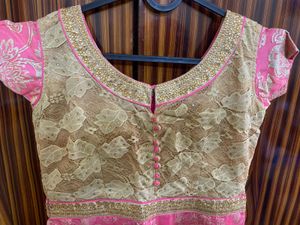Pink &amp; Gold Embellished Anarkali