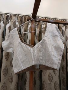 Silver Brocade Customized Blouse With Lining Inside New With Tag Size 36