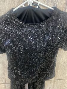 Sparkling Black Sequin Two-Piece Set
