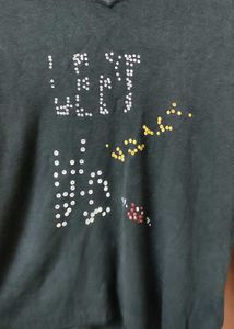 Black V-Neck Embellished T.Shirt