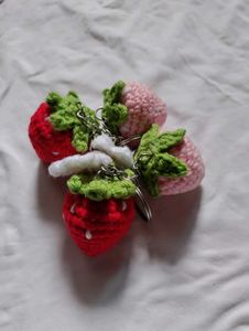 Crochet Strawberry Keychain