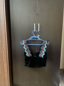 Embroidered Velvet Corset Top