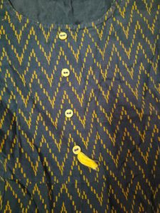 Siyahi Black And Yellow A-line Kurti With Button