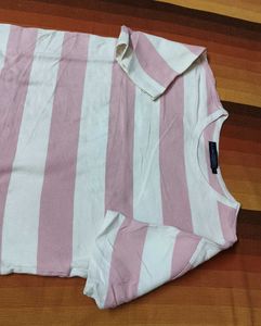 Women Pink Cotton Striped Tshirt