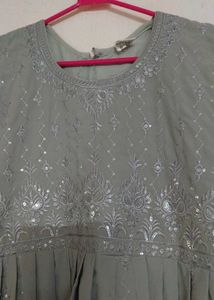 Elegant Sequin Embellished Silver Grey Ethnic Gown