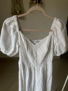 Puff sleeves Eyelet White Mini Dress