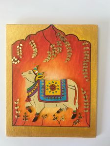 Decorative Kamdhenu Cow On Canvas