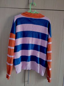 Striped Knit Polo Sweater