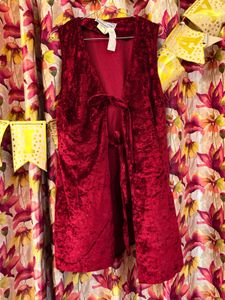 Red Velvet Tie-Front Vest
