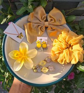 Yellow Accessory Bundle - Earrings, Scrunchie