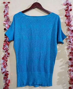 Flawless Sky Blue Stylish Net Top