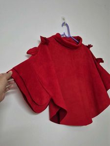 Red Suede Poncho Top