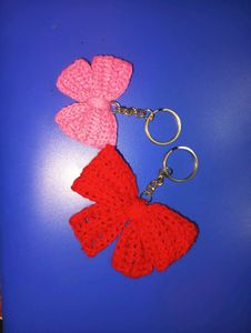 Pink Crochet Bow Keychain