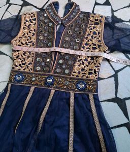 Navy Blue &amp; Gold Mirror Work Kurta