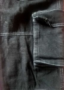 Black Contrast Stitch Cargo Pants