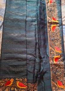 Bird Embroidered Teal Saree