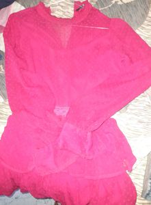 Women Red Self Design Fit and Flare Dress