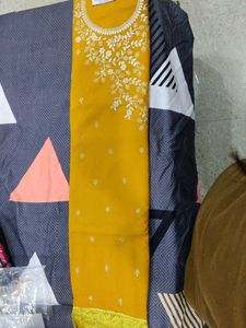 Golden Embroidery Mustard Colour  Unstitched Suit