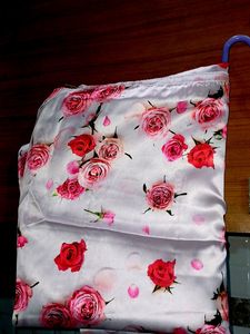 White Pink  Silk Saree. With Flower