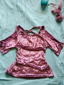 PINK PARTY WEAR VELVET TOP WITH CRISCROSS BACK🎀