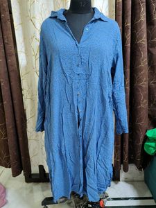Blue Printed Shirt Dress