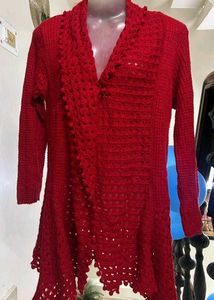 Red Knit Crochet Cardigan