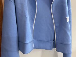 Oversized Light Blue Cropped Zip-Up