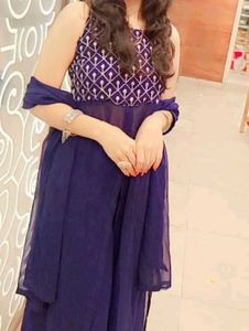 purple Ethnic Kurti palazo Dupatta 3 piece set