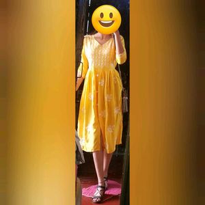 Yellow Embroidered Midi Dress