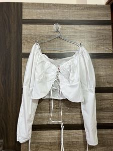 White Tie Front Crop Top