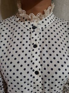 NAVY BLUE POLKADOT FULL BUTTON DRESS