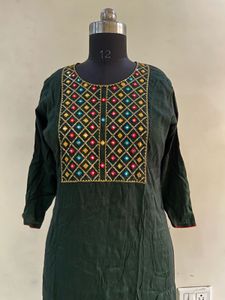 Embroidered Mehndi Dark Green Kurti