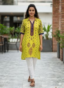 Yellow Embroidered Kurta