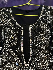 Chiffon Chikonkari Kurta With Mirror Works
