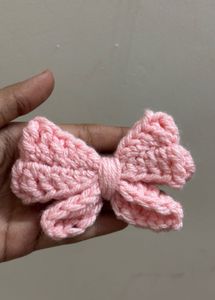 Pink Crochet Bow Hair Clip