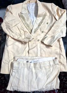 Men's Off White, brown, gray Striped Suit Set