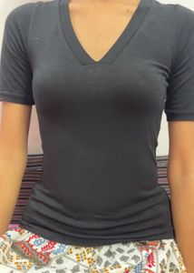 Black V Neck Fitted Tee