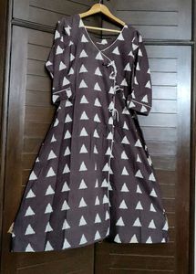 Women Brown Printed Cotton Kurta