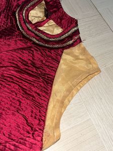 Maroon &amp; Gold Anarkali Gown
