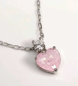 Pink Heart Crystal Silver Chain Pendant