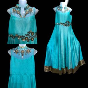 Embroidered Aqua Gown