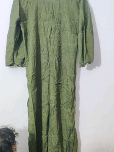 Olive Green Cotton Straight Suit