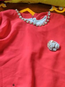 2 In 1 Red And White Dress With Golden At Knees